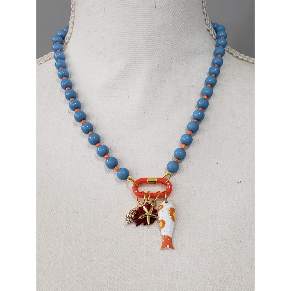 MAYAMAR Blue Charm Pendant Necklace starfish nautical coastal orange carabiner